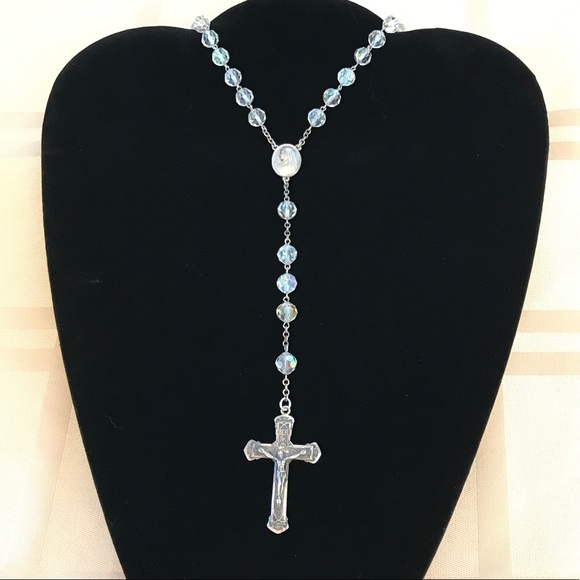 Vintage Jewelry - Vintage Sterling Silver AB Crystal Rosary